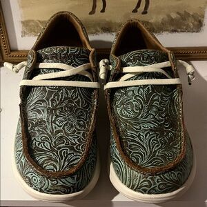 Ariat Women's Floral Patterned Flats - Green and Brown